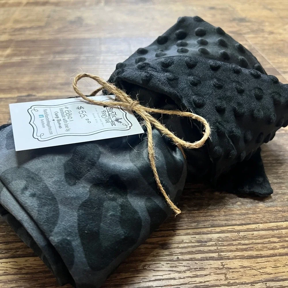 Rustic Rooster Blanket Charcoal Leopard Print Black Minky Dot 40